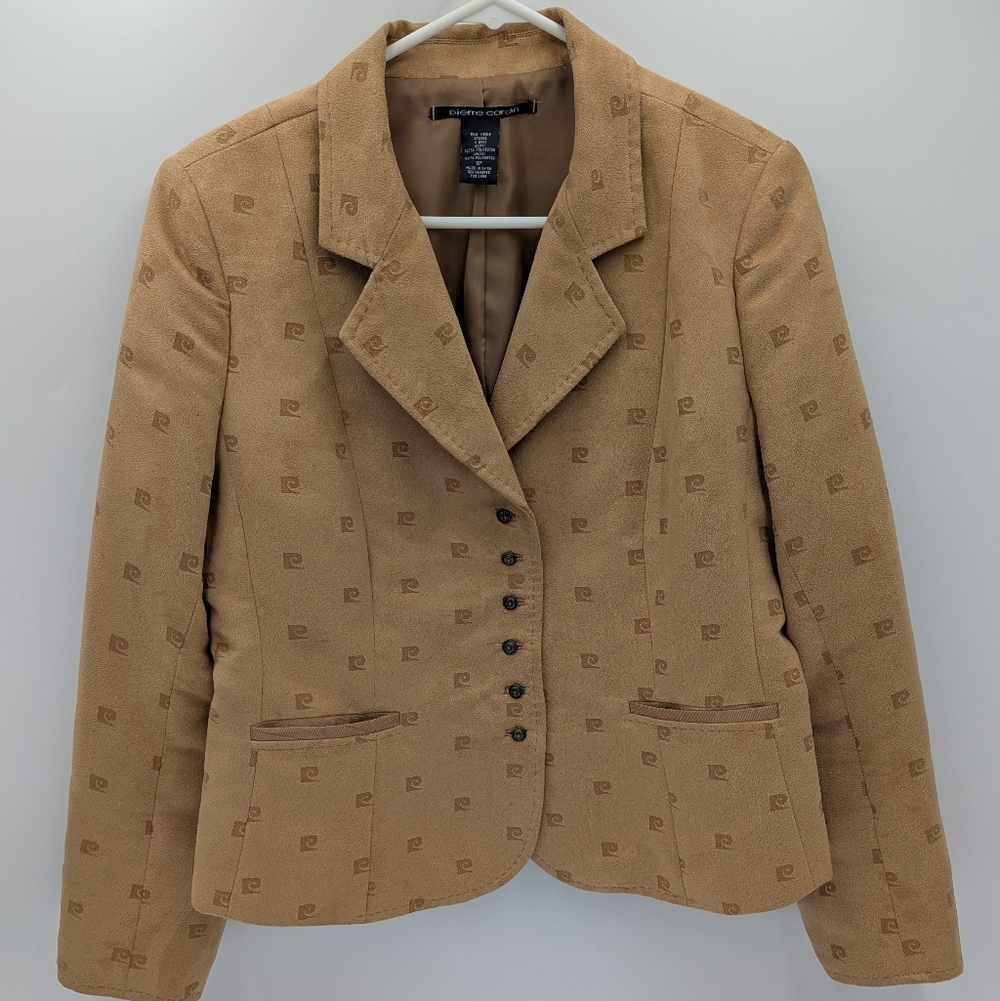 Pierre Cardin Vintage Tan Logo Monogram Blazer Jacket Women's 12P Old Money